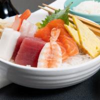 Chirashi · Assorted raw fish over sushi rice.