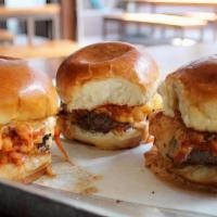 Kimchi Bacon Sliders · Ranger Cattle Wagyu Beef, House Kimchi, Smoked Bacon, American Cheese, Special Sauce