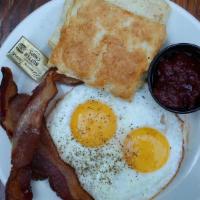 Biscuit Breakfast · Two Eggs Any Style, Bacon, Sausage or Avocado, House Jam