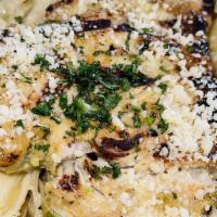 Chicken Fettuccine Alfredo · With creamy sauce, grilled chicken breast, bell peppers, mushrooms, and sprinkled with fresh...