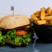 Chicken Breast Burger With One Side · Marinated chicken breast in Peri Peri flavor of your choice, mayonnaise, lettuce, tomato.