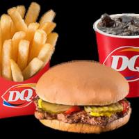 Kids Meal Hamburger · One beef patty, pickles, ketchup, and mustard. Served with a Kids drink, fries, and DQ treat.