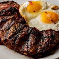 Steak & Eggs · The king of breakfasts. Juicy, tender, choice cut picanha steak and two fresh eggs cooked yo...