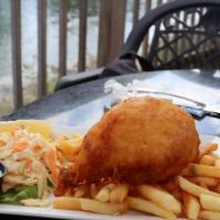 Fish & Chips · Sam adams beer battered scrod served with fries and our home-made coleslaw.