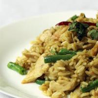 Green Curry Fried Rice · Rice stir-fried with green curry paste, basil, jalapeno, bell pepper, onion, and green bean.
