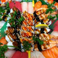 Special (42 Pcs) · Rainbow roll. Au rang roll. California roll. Spicy tuna roll, shrimp tempura roll and Nigiri.