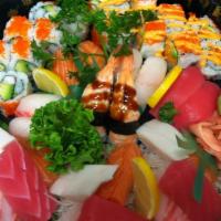 Sushi & Sashimi Box · Sashimi (6 PCs), sushi (6 PCs), califomia roll, seaweed salad.
