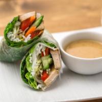 Grilled Pork Roll (2) · Hand rolled rice paper filled with tasty grilled pork vermicelli, lettuce, mint, cucumber an...