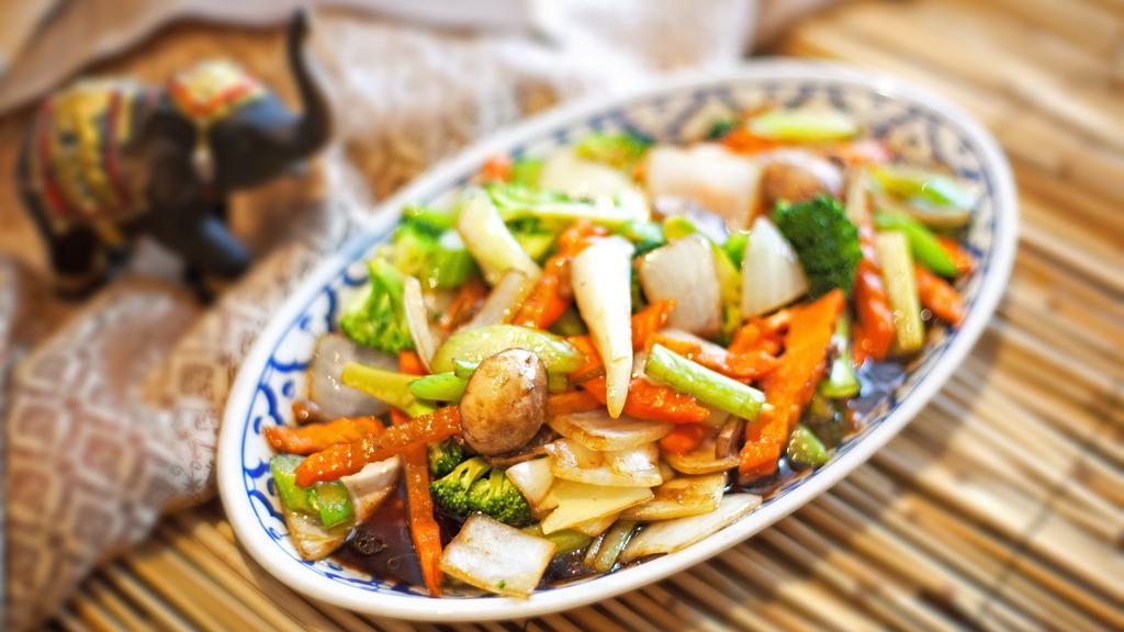 Thai Garden · Broccoli, carrot, celery, onion, fresh garlic and mushroom in a light soy sauce.