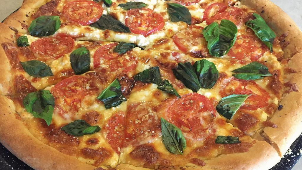 Queen Of Providence Pizza · Fresh tomato, fresh basil, olive oil, garlic, mozzarella cheese.