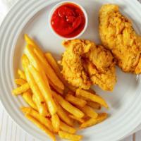 Chicken Tenders · 3 strips served with French fries and small Agua fresca.