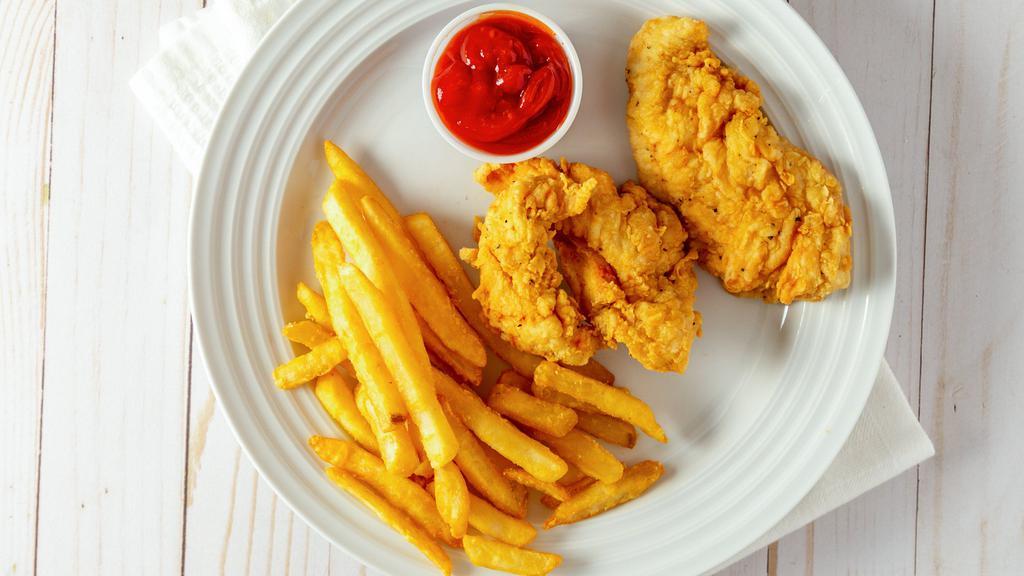 Chicken Tenders · 3 strips served with French fries and small Agua fresca.
