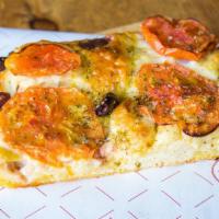 Focaccia Olive & Tomato - Regular Price · Olives and Tomatoes on a Focaccia. NO CHEESE.