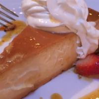 Flan De Jalisco · Baked vanilla caramel egg custard and whipped cream.