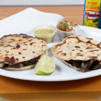 #27. Gorditas · Your choice of meat: chicken or beef or tongue served with pico de gallo, green sauce and le...