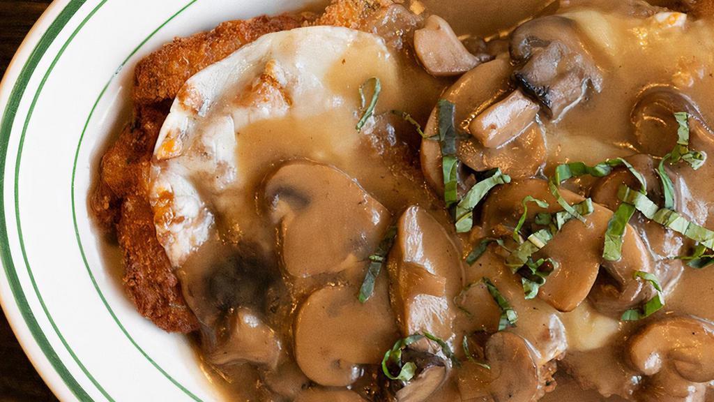 This Veal Smacks · Hand breaded Crispy Veal & Eggplant, Marsala mushroom pan sauce, provolone cheese, side of rigatoni marinara (Formally known Try the Veal)