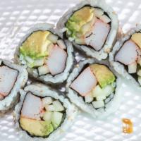 California Roll · Avocado, crabmeat and sesame inside out.