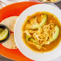 Tortilla Soup · Grilled chicken, pico de gallo, Monterey jack cheese, sliced avocado, and tortilla strips, s...