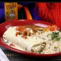 Monterey Burrito · Grilled chicken, Monterey cheddar jack cheese and rice rolled inside a flour tortilla. Toppe...
