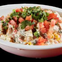 Monterrey Burrito Bowl · Black beans, white rice,sauteed sweet corn, lettuce,grilled chicken, queso fresco,pico de ga...