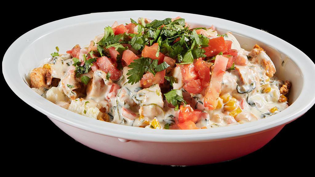 Monterrey Burrito Bowl · Black beans, white rice,sauteed sweet corn, lettuce,grilled chicken, queso fresco,pico de gallo and queso especial,