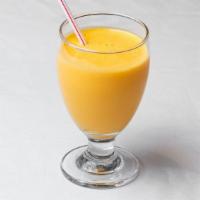 Mango Lassi · Rich creamy churned yogurt sweet drink seasoned with fresh mango.