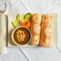 Shrimp Summer Rolls (2 Pcs) · Shrimp, vermicelli, carrot, ice buck, cilantro, wrapped with rice paper, served with peanut ...