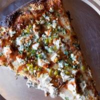 Slice Buffalo Bill · Topped with House Roasted Chicken, Green Onion, Zesty Blue Cheese, Pepperoncini and Buffalo ...