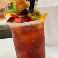 Rusa · Refreshing drink with jicama, cucumber, orange, squirt, chamoy, chili powder and a touch of ...
