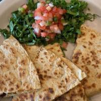 Quesadilla · Tortilla filled with melted cheddar and jack cheeses and fresh pico.