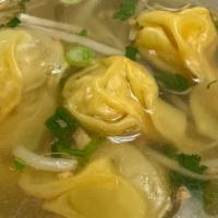 Thai Wonton Soup · Chicken and shrimp filled wontons with bean sprouts and scallions in a flavorful broth.