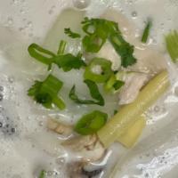 Tom Kha Gai Soup · Aromatic & mildly spiced with chicken, mushroom, bell pepper & onion with a broth that’s ric...