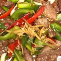 Ginger · Stir fried with mushrooms, onions, green peppers and scallions.