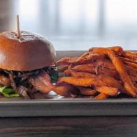 Blue Burger · Akaushi Beef or Red Bird® Chicken Breast, Applewood Smoked Bacon, Blue Cheese Crumbles, Cara...
