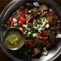Half Steak Salad · Romaine, Arugula, Red and Green Cabbage, Blue Cheese Crumbles, Red Onion, Peppadew Peppers, ...