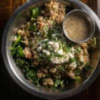 Half Quinoa Salad · Spring Mix, Quinoa Medley (Tomato, Red Onion, Cucumber, Cilantro), Feta Cheese, Served with ...