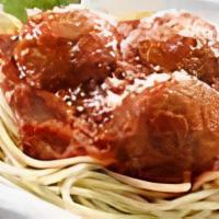 Spaghetti With Meatballs · comes with 2 meatballs
Extra Sauce  .99   order below in Extras