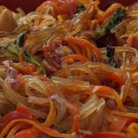 Japchei · Picked for you. A warm bowl of clear sweet potato noodles and an assortment of veggies: carr...