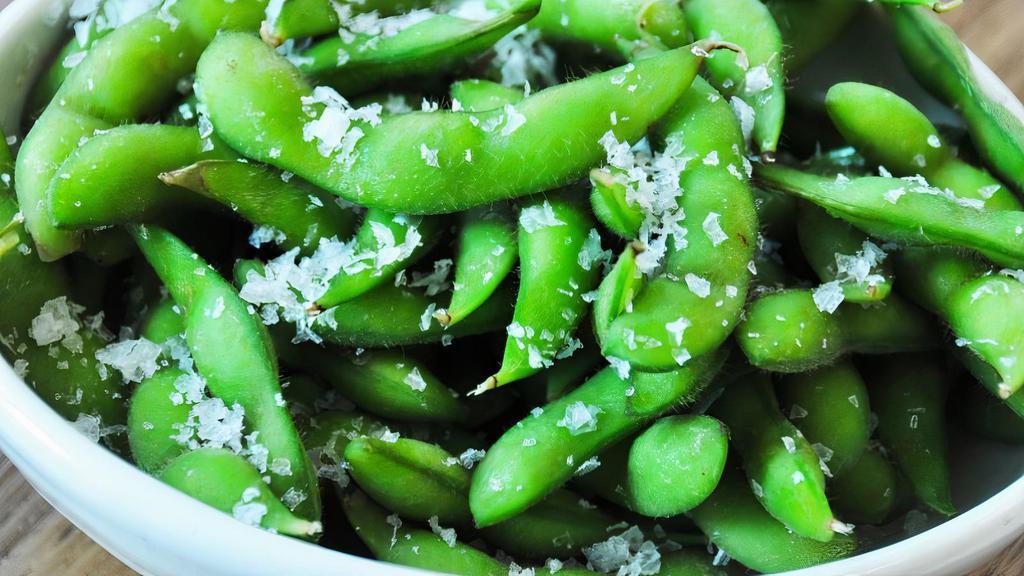 Edamame · Steamed veggies soybean with sea salt.