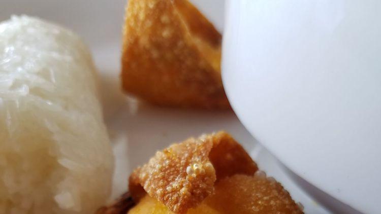 Crab Rangoons (5) · Deep fried wonton skins stuffed with crab meat and cream cheese.