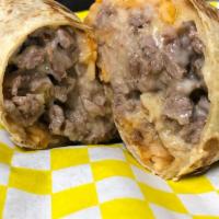 Burrito · Burrito filled with rice, beans, cheese, sour cream and your choice of meat.