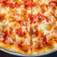 Chicken Parmigiana Pizza · Shredded parmesan cheese, chicken breast, tomato sauce, and mozzarella cheese.