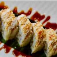Drunken Tiger (Deep Fried) · Shrimp tempura, cream cheese rolled and deep-fried, topped with crab salad, eel sauce