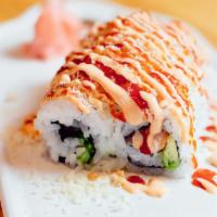 Crunch Spicy Tuna Roll · Spicy tuna, cucumber, topped with crunch, spicy mayo and eel sauce