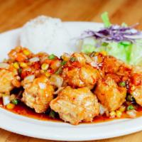 General Sweet & Sour Chicken · Chunks of chicken deep fried in batter then stirred with oriental sweet and sour sauce.