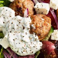 Wagyu Beef Meatball Salad · Wagyu Beef Meatballs - Vegetables - Sauce of your choice - Cheese