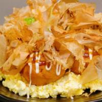 Takoyaki Ball · Fried batter ball with diced octopus, cabbage, and onions served on Japanese egg salad.