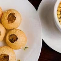 Delhi Waale Gol Gappe · Potato chickpea filling, Dhaba special tamarind water, popularly known as Pani puri.