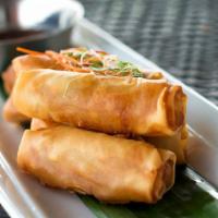 Crispy Egg Roll (3) · Hand rolled rice paper filled with shrimp, pork, taro, glass noodle, shredded carrot and woo...