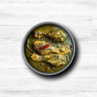 Spinach Chicken Greener Pastures · Tender chunks of marinated chicken, slow-cooked in a thick onion, ginger, garlic, and spinac...